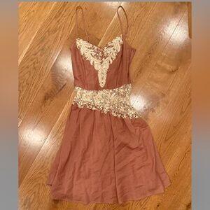 Brown Midi Dress with Lace Detail